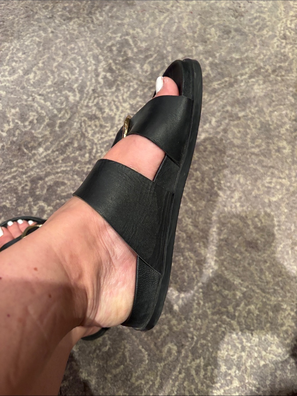 Zara Black Slide Sandals with Gold Buckles in 36 - Picture 4 of 6